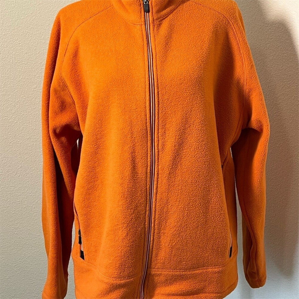 Orange Full Zip Fleece Jacket Unisex Adults Size XL Zip Pockets Drawcord​